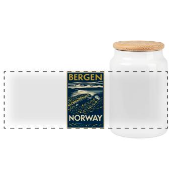 Bergen Norway – Vintage Travel Poster Fjord - Panoramic Cookie Jar with Wooden Lid - white - Front