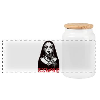 Unholy Nun – Dark Gothic Tattoo Style - Panorama Keksdose mit Holzdeckel - Weiß - Vorne