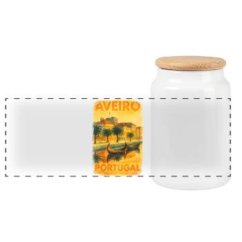 Aveiro Portugal – Watercolor Poster Moliceiros - Panoramic Cookie Jar with Wooden Lid - white - Front