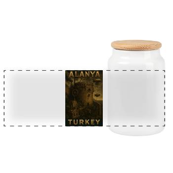Alanya Turkey – Steampunk Travel Poster Vintage - Panoramic Cookie Jar with Wooden Lid - white - Front