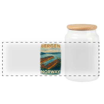 Bergen Norway – Watercolor Vintage Travel Poster - Panoramic Cookie Jar with Wooden Lid - white - Front