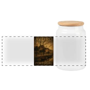 Aveiro Portugal – Steampunk Moliceiro Reise Poster - Panorama Keksdose mit Holzdeckel - Weiß - Vorne