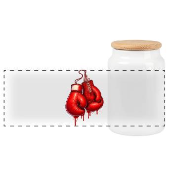 Red boxing gloves in graffiti style - Panoramic Cookie Jar with Wooden Lid - white - Front