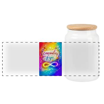 Unendlich feines farbenfrohes Design - Panorama Keksdose mit Holzdeckel - Weiß - Vorne