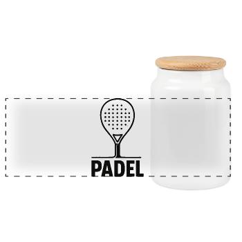 Padel - Racket Sport - Panoramic Cookie Jar with Wooden Lid - white - Front