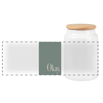Minimal Art Poster Okay. - Panoramic Cookie Jar with Wooden Lid - white - Front