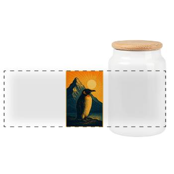 Northern Lights penguin at sunset - Panoramic Cookie Jar with Wooden Lid - white - Front