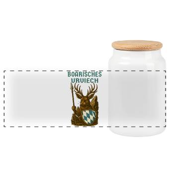 Bavarian Wolpertinger Bavarian primeval cattle - Panoramic Cookie Jar with Wooden Lid - white - Front