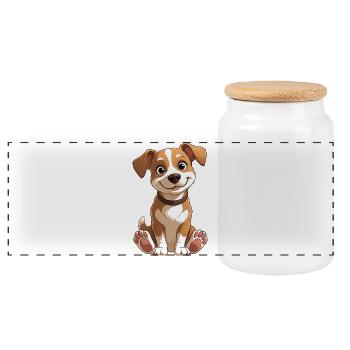 Cheerful puppy friend cartoon - Panoramic Cookie Jar with Wooden Lid - white - Front