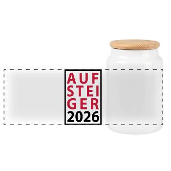 Aufsteiger 2026 Aufstieg - Panorama Keksdose mit Holzdeckel - Weiß - Vorne
