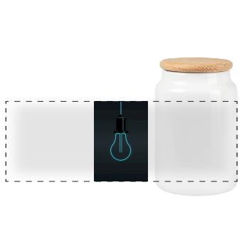 Neon Light Bulb – Electric Blue Idea - Panoramic Cookie Jar with Wooden Lid - white - Front