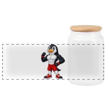 Muscle Penguin Bodybuilder Fitness Training Biceps - Panoramic Cookie Jar with Wooden Lid - white - Front