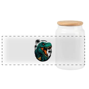 Tête de Jungle de Dino Néon - Boîte à biscuits avec couvercle en bois - blanc - Devant
