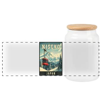 Winter Paradise in Niseko Japan Vintage Travel Art - Panoramic Cookie Jar with Wooden Lid - white - Front