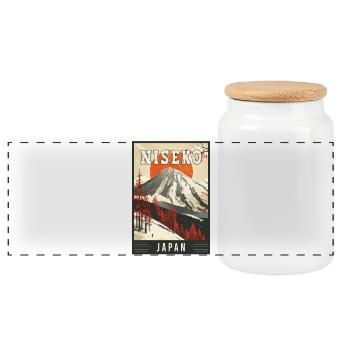 Winter Paradise in Niseko Japan Vintage Travel Art - Panoramic Cookie Jar with Wooden Lid - white - Front
