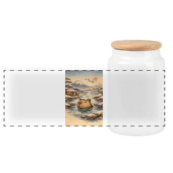 Onsen Capybara in the Winter Forest - Panoramic Cookie Jar with Wooden Lid - white - Front