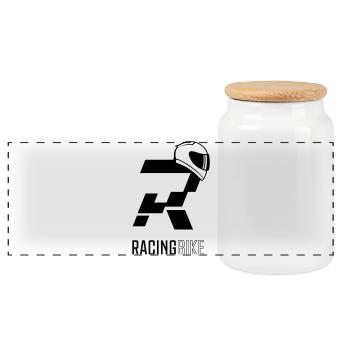 RACING_BIKE02 - Panoramic Cookie Jar with Wooden Lid - white - Front