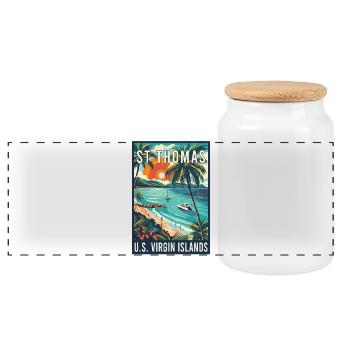 Découvrez l’art de voyage vintage tropical de St. Thomas - Boîte à biscuits avec couvercle en bois - blanc - Devant