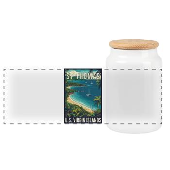 Art de voyage vintage tropical St. Thomas - Boîte à biscuits avec couvercle en bois - blanc - Devant