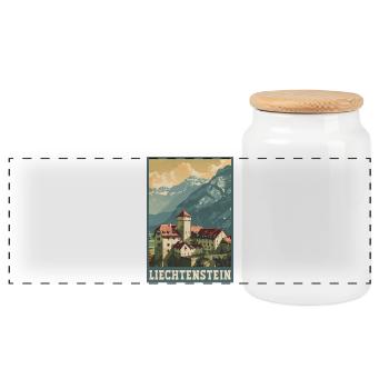 Liechtensteiner Schloss Vaduz Reisekunst - Panorama Keksdose mit Holzdeckel - Weiß - Vorne