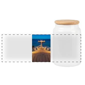 Quai à la plage de la mer Baltique - Boîte à biscuits avec couvercle en bois - blanc - Devant