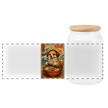 Ramen Corgi Gaming Anime Japanische Nudelschale - Panorama Keksdose mit Holzdeckel - Weiß - Vorne