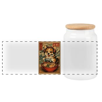 Ramen Corgi Gaming Anime Japanische Nudelschale - Panorama Keksdose mit Holzdeckel - Weiß - Vorne