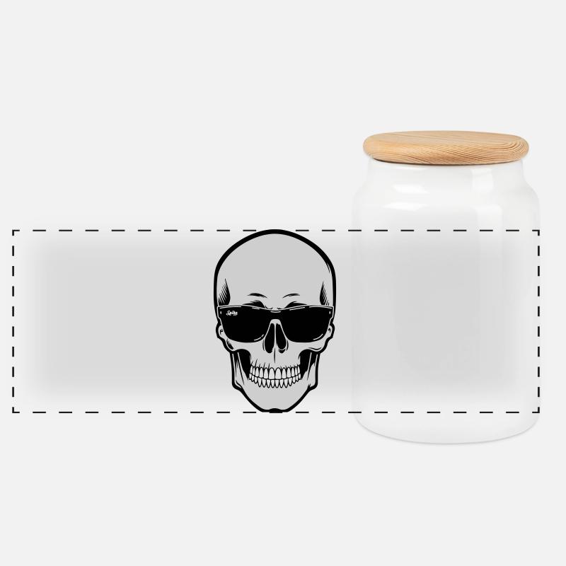 Graphique de crâne avec lunettes de soleil - Boîte à biscuits avec couvercle en bois - blanc
