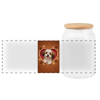 Design de chiot Heart Paws - Boîte à biscuits avec couvercle en bois - blanc - Devant