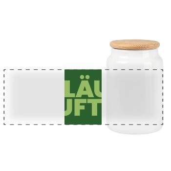 Läuft - Grüne Großbuchstaben Typo Dunkelgrün - Panorama Keksdose mit Holzdeckel - Weiß - Vorne