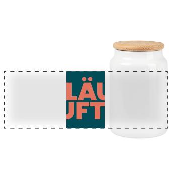 Runs with you- Large Typo in Coral on Teal - Panoramic Cookie Jar with Wooden Lid - white - Front