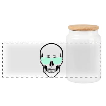 Color-Adjustable Sunglasses Smile Skull - Panoramic Cookie Jar with Wooden Lid - white - Front