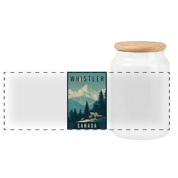 Explore Winter Wonderland Whistler in Canada - Panoramic Cookie Jar with Wooden Lid - white - Front