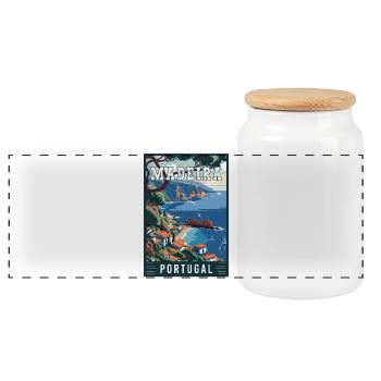 Explore Beauty of Madeira in Portugal - Panoramic Cookie Jar with Wooden Lid - white - Front