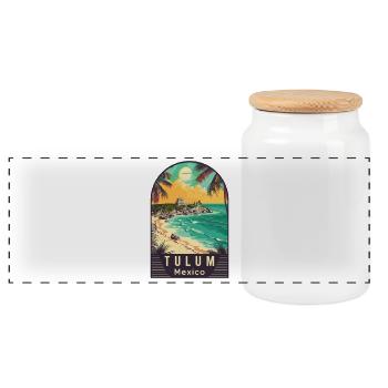 Explore Tulum In Mexico Tropical Paradise - Panoramic Cookie Jar with Wooden Lid - white - Front