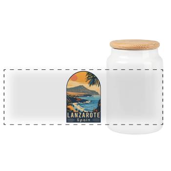 Lanzarote In Spain Vintage Canary Islands - Panoramic Cookie Jar with Wooden Lid - white - Front