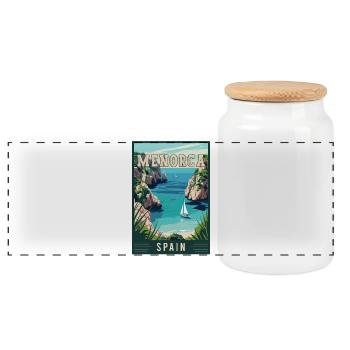 Discover Serenity in Menorca - Spain - Panoramic Cookie Jar with Wooden Lid - white - Front