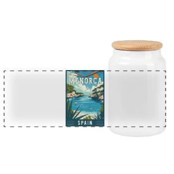 Explore Serenity in Menorca - Spain - Panoramic Cookie Jar with Wooden Lid - white - Front