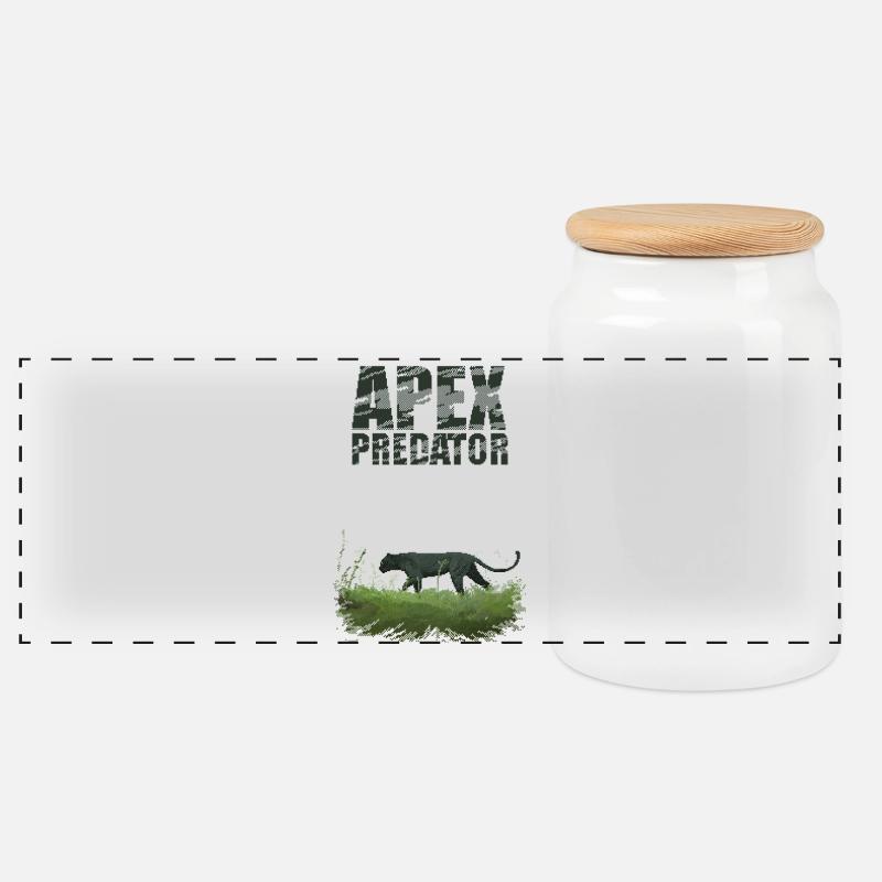 Retro Pixel Art Apex Predator - Panoramic Cookie Jar with Wooden Lid - white