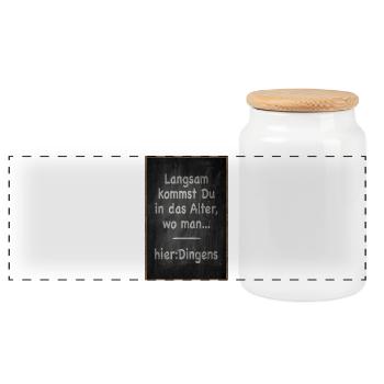 Langsam kommst Du ins Alter Spruch - Panorama Keksdose mit Holzdeckel - Weiß - Vorne