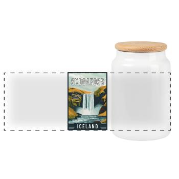 Entdecken Sie den majestätischen Skogafoss-Wasserfall in Island - Panorama Keksdose mit Holzdeckel - Weiß - Vorne
