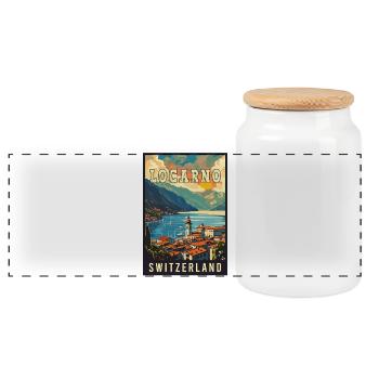 Discover Tranquility in Locarno - Switzerland - Panoramic Cookie Jar with Wooden Lid - white - Front