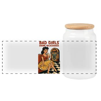 Pin-up des années 50 : Bad Girls boivent des milkshakes Rockabilly - Boîte à biscuits avec couvercle en bois - blanc - Devant