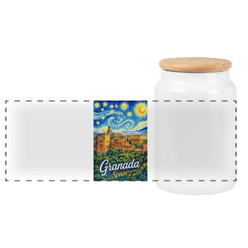 Granada Spain - Panoramic Cookie Jar with Wooden Lid - white - Front