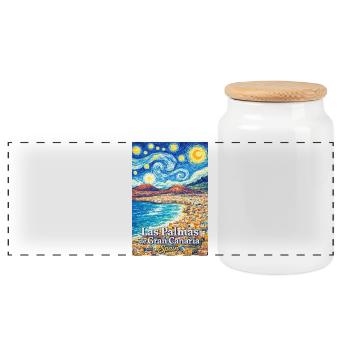 Las Palmas de Gran Canaria Spain - Panoramic Cookie Jar with Wooden Lid - white - Front
