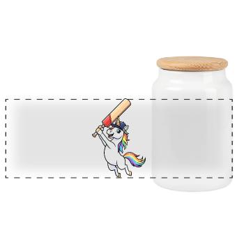 Einhorn Cricket Spieler Regenbogen Spass - Panorama Keksdose mit Holzdeckel - Weiß - Vorne