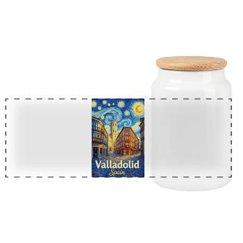 Valladolid Spain - Panorama Keksdose mit Holzdeckel - Weiß - Vorne
