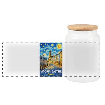Vitoria-Gasteiz Spain - Panorama Keksdose mit Holzdeckel - Weiß - Vorne