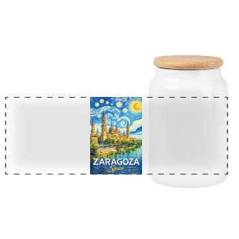 Zaragoza Spain - Panorama Keksdose mit Holzdeckel - Weiß - Vorne