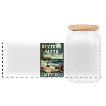 Discover Paradise In Riviera Maya - Mexico - Panoramic Cookie Jar with Wooden Lid - white - Front